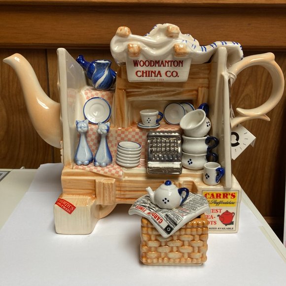 Teapot Paul Cardew Market Stall Woodmanton China Co. Signed With Sugar Box & Lid - Picture 1 of 15